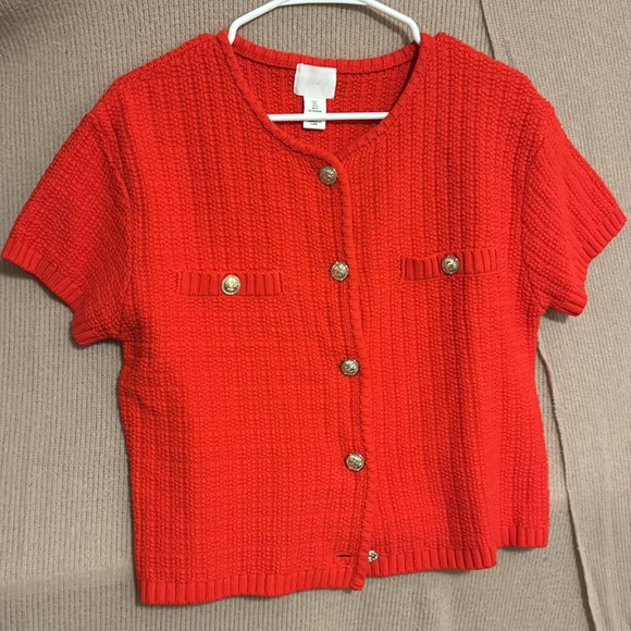 H&M textured SS Cardigan, Red, US sz L, women’s - Picture 3 of 5